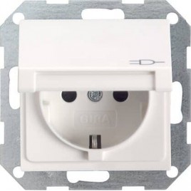 Розетка Gira System 55 Schuko с/з с крышкой 16A 250V безвинтовой зажим чисто-белый глянцевый 045403