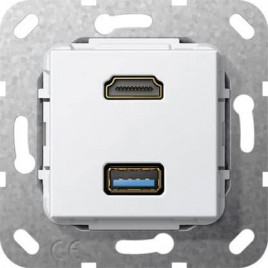Розетка двойная HDMI-USB 3.0 A Gira System 55 чисто-белый глянцевый 567803