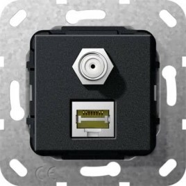 Розетка двойная MJ RJ45-SAT-F Gira System 55 6a кат черный матовый 569710