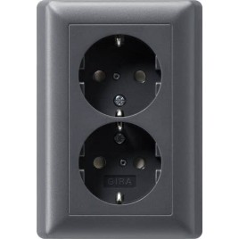 Розетка двойная Gira System 55 Schuko с/з со шторками 16A 250V безвинтовой зажим антрацит 078328