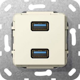 Розетка двойная USB 3.0 A Gira System 55 кремовый глянцевый 568401
