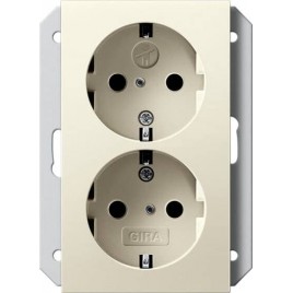 Розетка двойная Gira System 55 Schuko с/з со шторками 16A 250V безвинтовой зажим кремовый глянцевый 273101