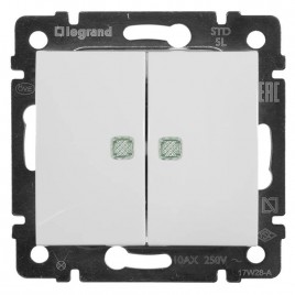 Переключатель двухклавишный Legrand Valena 10A 250V с подсветкой белый 774428