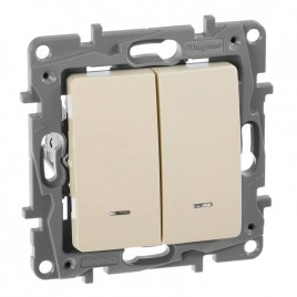 Переключатель двухклавишный Legrand Etika с подсветкой 10A 250V слоновая кость 672316