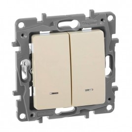 Выключатель двухклавишный Legrand Etika с подсветкой 10A 250V слоновая кость 672304