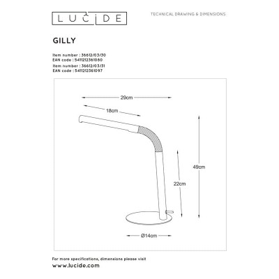 Настольная лампа Lucide Gilly 36612/03/31 - изображение 2 Настольная лампа Lucide Gilly 36612/03/31 - изображение 2