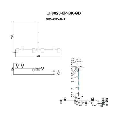 Подвесная люстра Lumien Hall Саурис LH8020/6P-BK-GD - изображение 2 Подвесная люстра Lumien Hall Саурис LH8020/6P-BK-GD - изображение 2