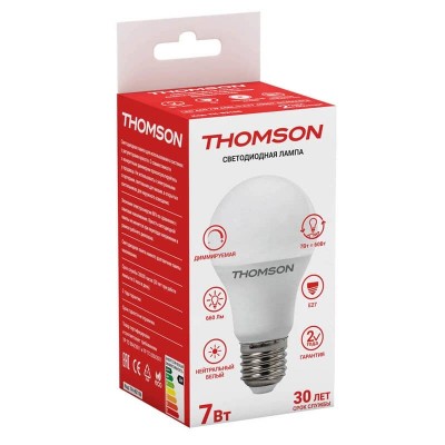 Лампа светодиодная диммируемая Thomson E27 7W 4000K груша матовая TH-B2156 - изображение 2 Лампа светодиодная диммируемая Thomson E27 7W 4000K груша матовая TH-B2156 - изображение 2