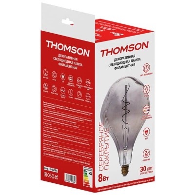 Лампа светодиодная филаментная Thomson E27 8W 1800K груша прозрачная TH-B2186 - изображение 3 Лампа светодиодная филаментная Thomson E27 8W 1800K груша прозрачная TH-B2186 - изображение 3