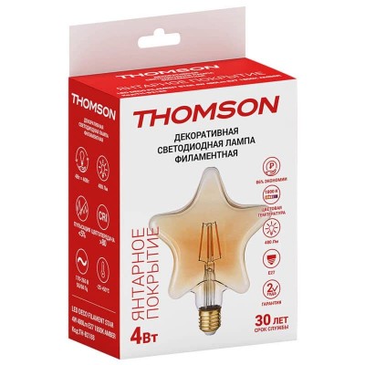 Лампа светодиодная филаментная Thomson E27 4W 1800K звезда прозрачная TH-B2188 - изображение 3 Лампа светодиодная филаментная Thomson E27 4W 1800K звезда прозрачная TH-B2188 - изображение 3