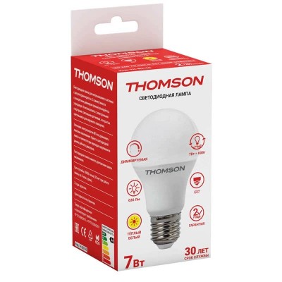 Лампа светодиодная диммируемая Thomson E27 7W 3000K груша матовая TH-B2155 - изображение 2 Лампа светодиодная диммируемая Thomson E27 7W 3000K груша матовая TH-B2155 - изображение 2