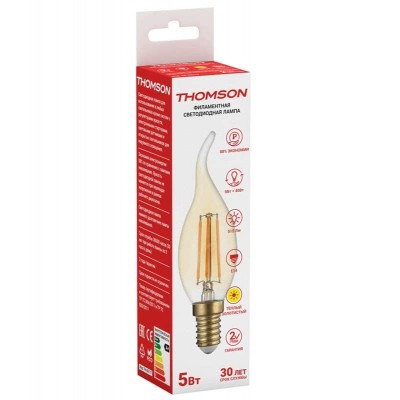 Лампа светодиодная филаментная Thomson E14 5W 2400K свеча на ветру прозрачная TH-B2117 - изображение 2 Лампа светодиодная филаментная Thomson E14 5W 2400K свеча на ветру прозрачная TH-B2117 - изображение 2