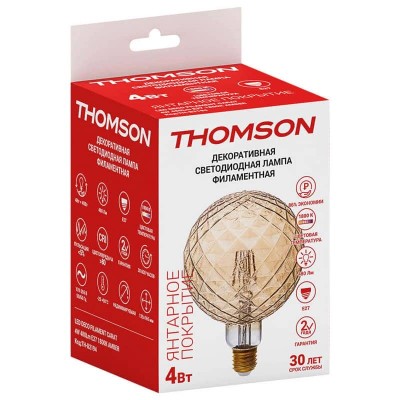 Лампа светодиодная филаментная Thomson E27 4W 1800K шар прозрачная TH-B2194 - изображение 3 Лампа светодиодная филаментная Thomson E27 4W 1800K шар прозрачная TH-B2194 - изображение 3