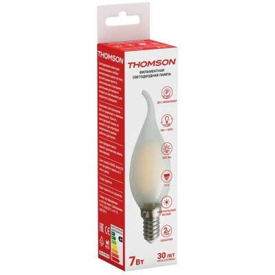 Лампа светодиодная филаментная Thomson E14 7W 4500K свеча на ветру матовая TH-B2140 - изображение 2 Лампа светодиодная филаментная Thomson E14 7W 4500K свеча на ветру матовая TH-B2140 - изображение 2