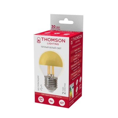 Лампа светодиодная филаментная Thomson E27 4W 2700K шар прозрачная TH-B2379 - изображение 3 Лампа светодиодная филаментная Thomson E27 4W 2700K шар прозрачная TH-B2379 - изображение 3