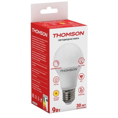 Лампа светодиодная диммируемая Thomson E27 9W 3000K груша матовая TH-B2157 - изображение 2 Лампа светодиодная диммируемая Thomson E27 9W 3000K груша матовая TH-B2157 - изображение 2