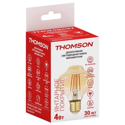 Лампа светодиодная филаментная Thomson E27 4W 1800K груша прозрачная TH-B2187 - изображение 3 Лампа светодиодная филаментная Thomson E27 4W 1800K груша прозрачная TH-B2187 - изображение 3