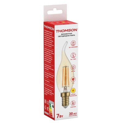 Лампа светодиодная филаментная Thomson E14 7W 2400K свеча на ветру прозрачная TH-B2118 - изображение 2 Лампа светодиодная филаментная Thomson E14 7W 2400K свеча на ветру прозрачная TH-B2118 - изображение 2