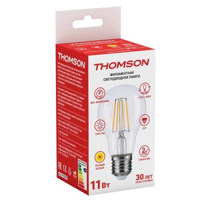 Лампа светодиодная филаментная Thomson E27 11W 2700K груша прозрачная TH-B2063 - изображение 2 Лампа светодиодная филаментная Thomson E27 11W 2700K груша прозрачная TH-B2063 - изображение 2