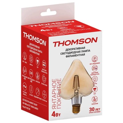 Лампа светодиодная филаментная Thomson E27 4W 1800K сердце прозрачная TH-B2189 - изображение 3 Лампа светодиодная филаментная Thomson E27 4W 1800K сердце прозрачная TH-B2189 - изображение 3