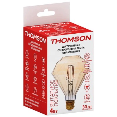 Лампа светодиодная филаментная Thomson E27 4W 1800K бриллиант прозрачная TH-B2195 - изображение 3 Лампа светодиодная филаментная Thomson E27 4W 1800K бриллиант прозрачная TH-B2195 - изображение 3