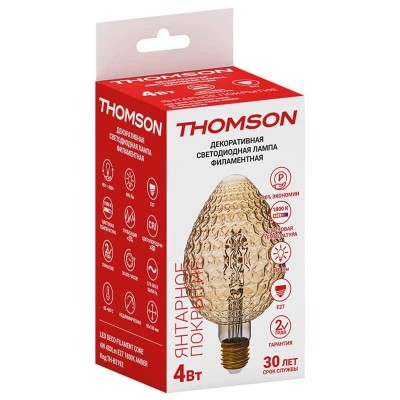 Лампа светодиодная филаментная Thomson E27 4W 1800K свеча прозрачная TH-B2192 - изображение 3 Лампа светодиодная филаментная Thomson E27 4W 1800K свеча прозрачная TH-B2192 - изображение 3