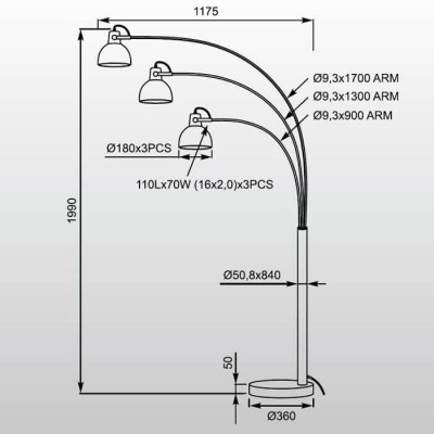 Торшер Zumaline Antenne TS-140123F-BKGO - изображение 2 Торшер Zumaline Antenne TS-140123F-BKGO - изображение 2